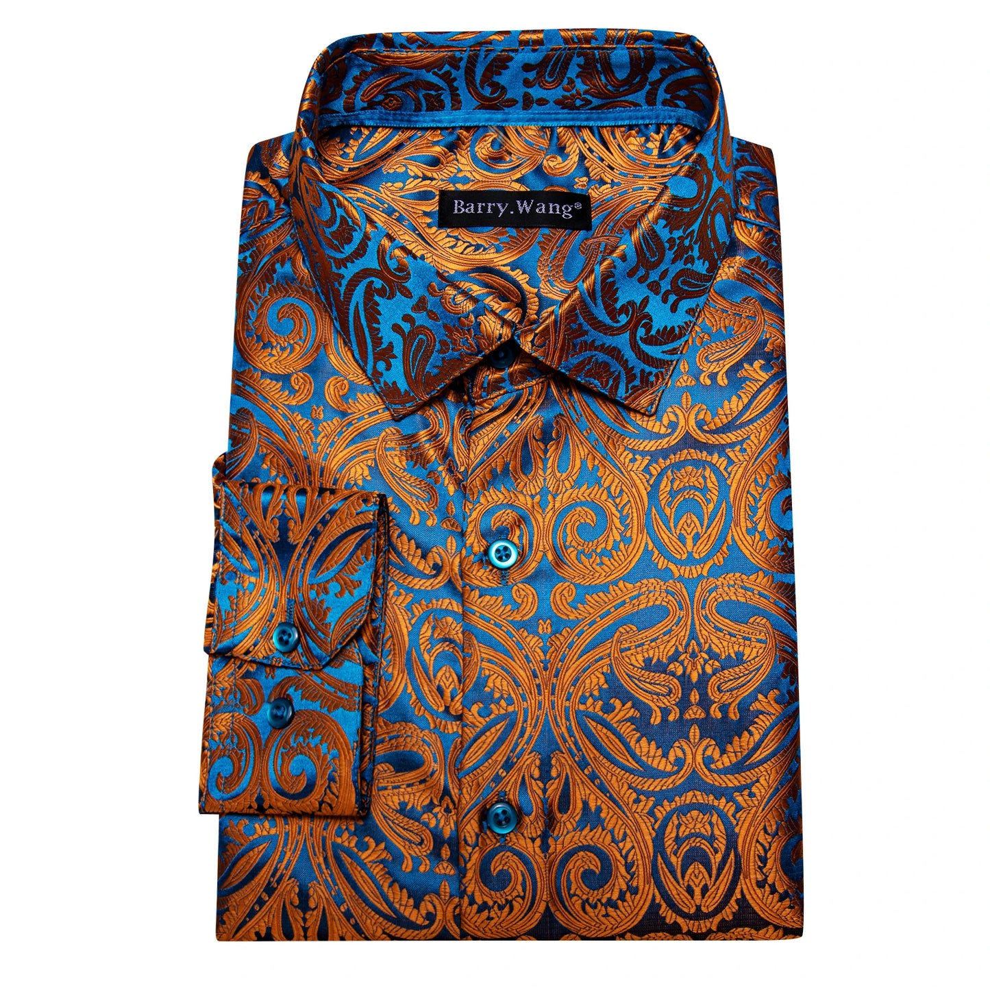 Designer Silk Shirts for Men Blue Gold Green Red White Black Paisley Embroidered Slim Fit Male Blouses Casual Long Sleeve
