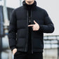 Men's Winter Thickened Short Cotton Jacket Stand Collar Loose Casual Fashionable Polyester Fiber Zipper Closure Solid Color