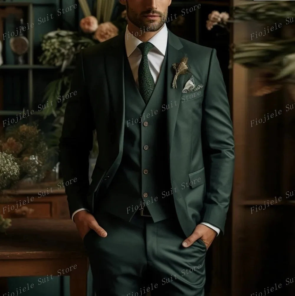 New Beige Business Suit Men Tuxedos Groom Groomsman Prom Wedding Party Formal 3 Piece Set Jacket Vest Pants