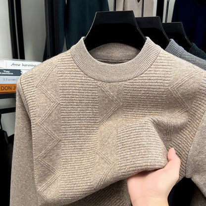 Fashion solid color jacquard men's sweater high-quality luxury soft comfort autumn winter new casual round neck knitted pullover