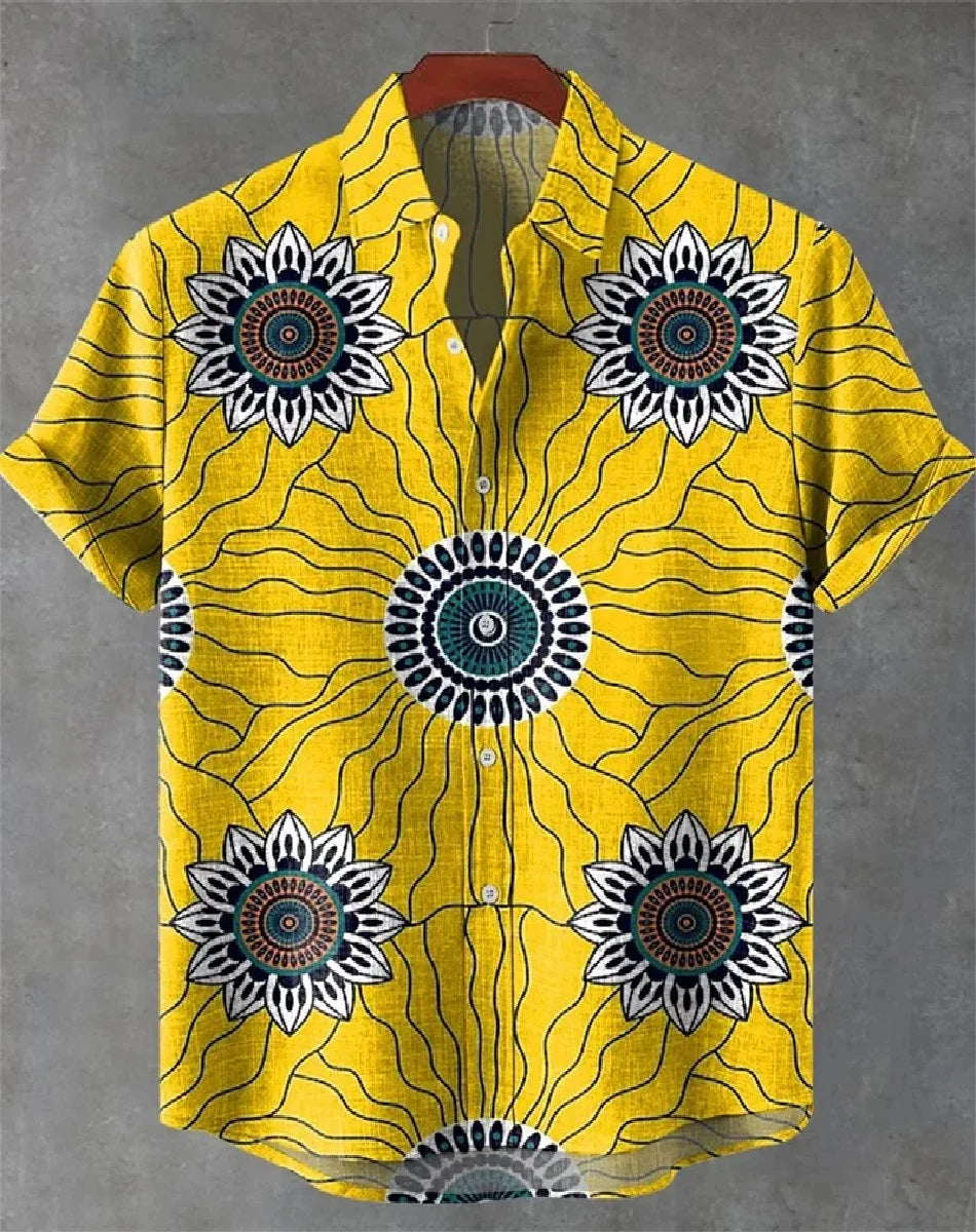 Chemise confortable à manches courtes en lin pour homme, motif géométrique tendance, décontractée, impression 3D HD, livraison r