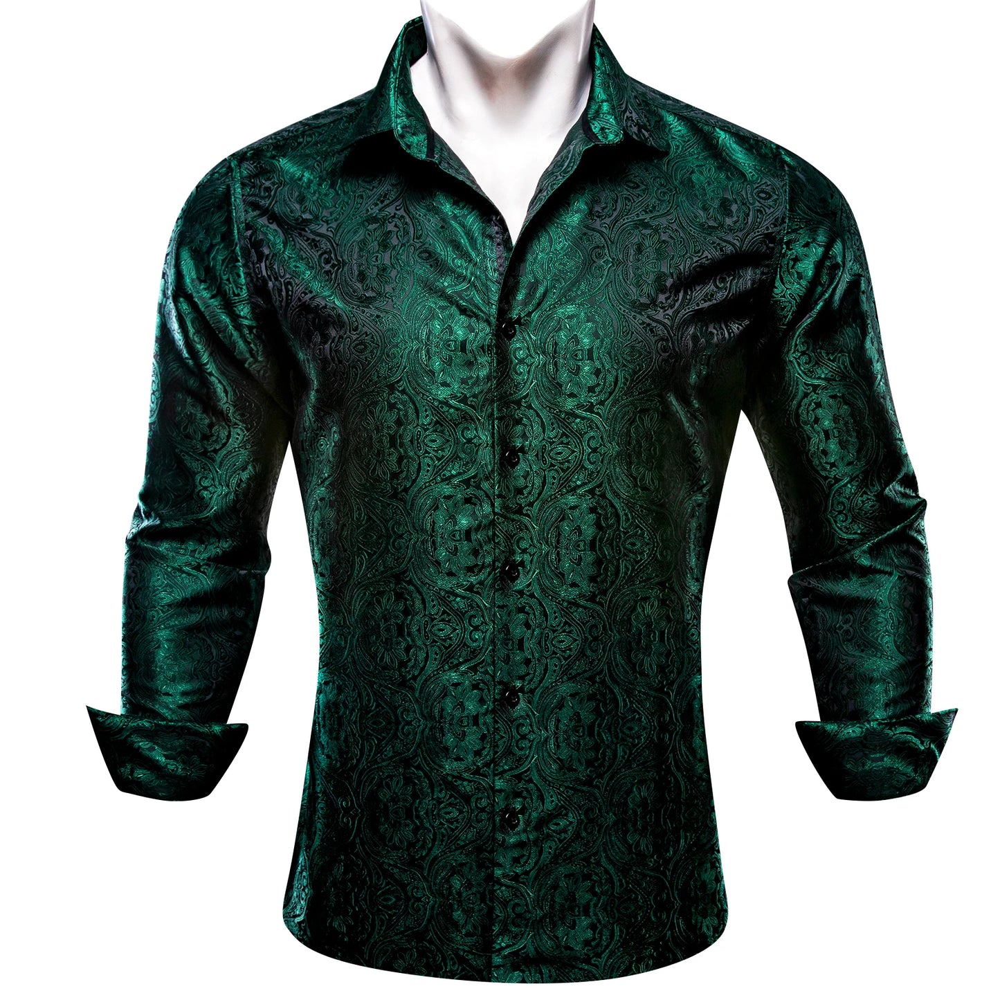 Designer Silk Shirts for Men Blue Gold Green Red White Black Paisley Embroidered Slim Fit Male Blouses Casual Long Sleeve