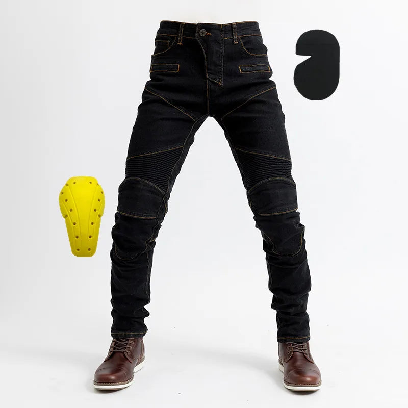 Casual Denim Jeans Men Motorcycle Pants with Protective Gear Slim Jeans Mens Cycling Pant Spring Autumn Blue Black Trousers New