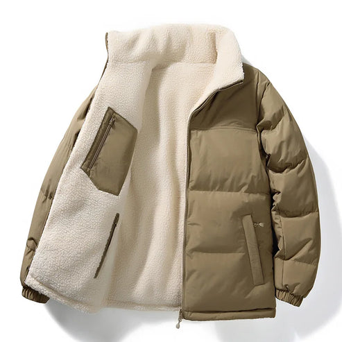 Men Parkas Coats Lamb Wool Lined Jacket Solid Pockets Long Sleevs Zipper Fly Loose Fit Casual Office Lady 2025 Autumn Winter