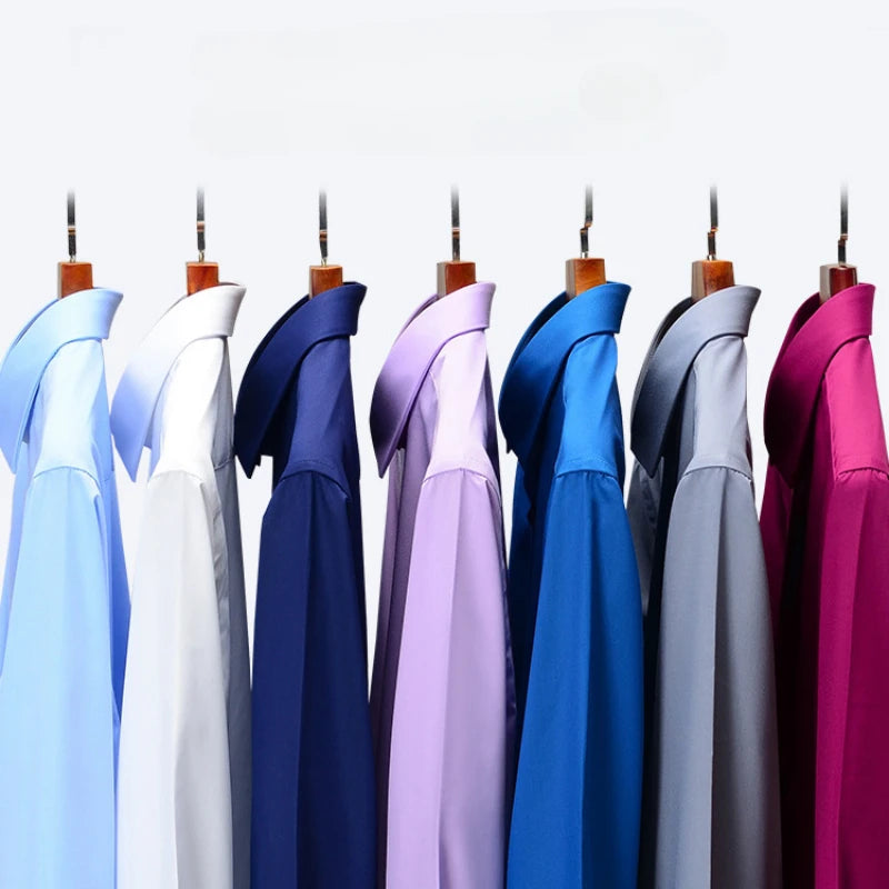 Bamboo Fiber 8XL Men's Shirt Long Sleeve Business Camisa Social Work Blue Gray Black White Long Sleeve Shirt for Men Slim Fit