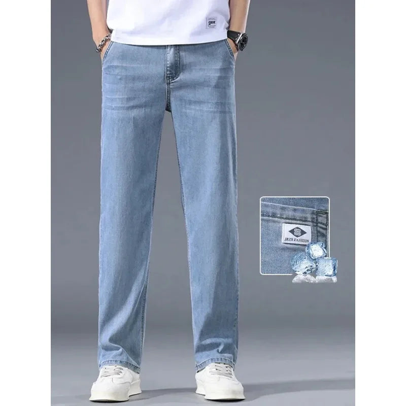 Lyocell Business Jeans Men's Spring Thin Casual Straight Fashion Loose Brand Pants Comfortable Male Denim Trousers Versatile