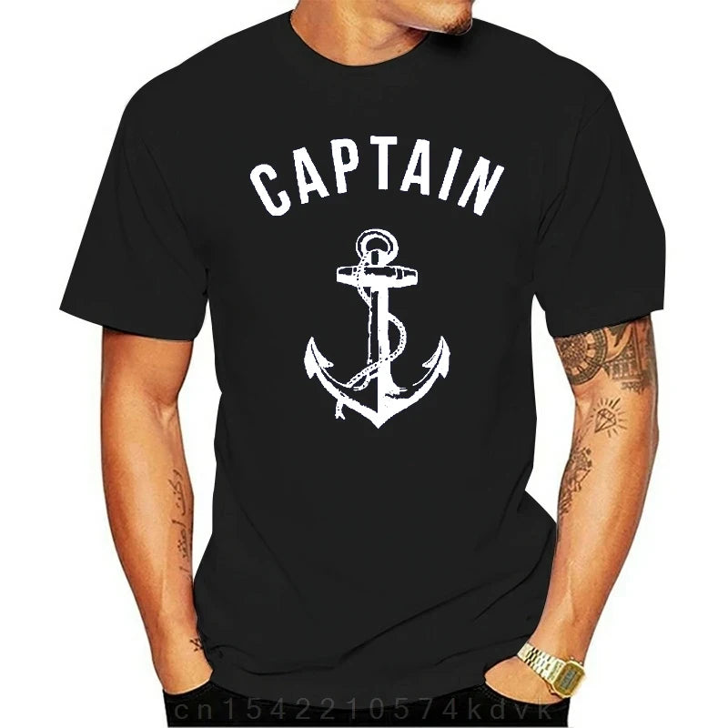 Fashion casual T shirt  Funny Men Captain Anchor Navy Nautical Sea Ocean Sailor Ship Marine Beach 100% Cotton