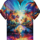 Men's Hawaiian Shirts Summer Casual Hawaiian Palm Tree Landscape Print Button Lapel Short Sleeve Shirts Men's Short Sleeve Shirt