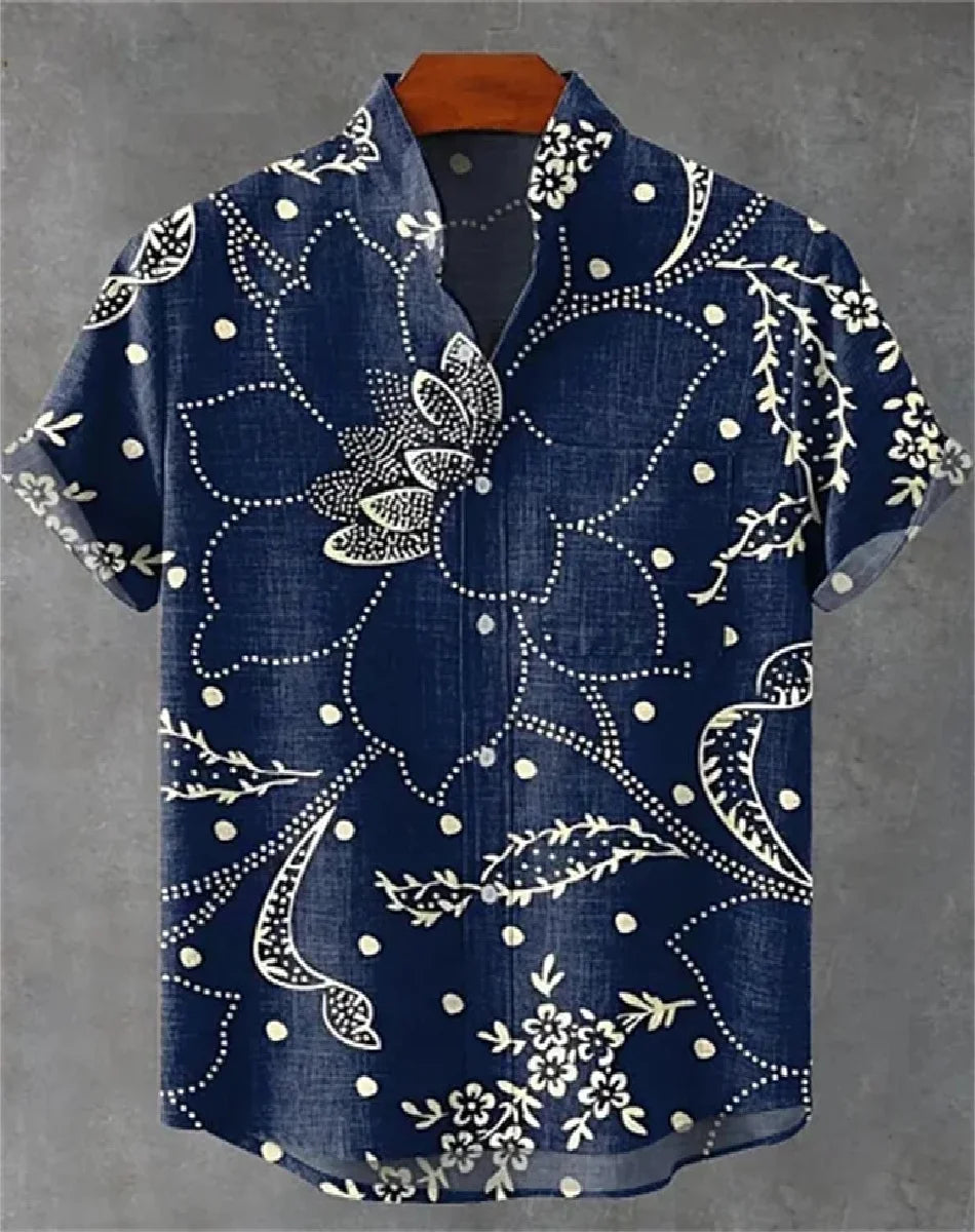 Chemise confortable à manches courtes en lin pour homme, motif géométrique tendance, décontractée, impression 3D HD, livraison r