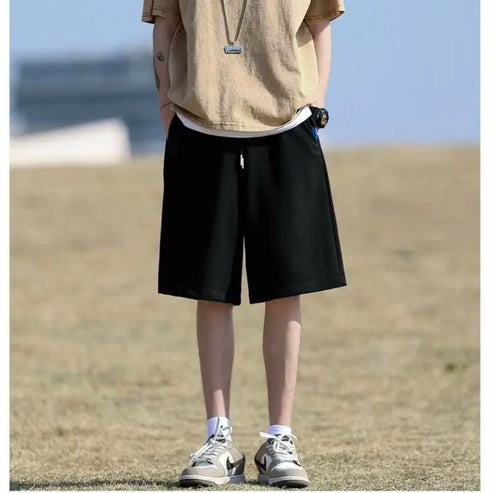 Summer Thin Vintage Patchwork Straight Loose Printed Letter Shorts Men Elastic Waist Drawing Pockets Versatile Wide Leg Pants