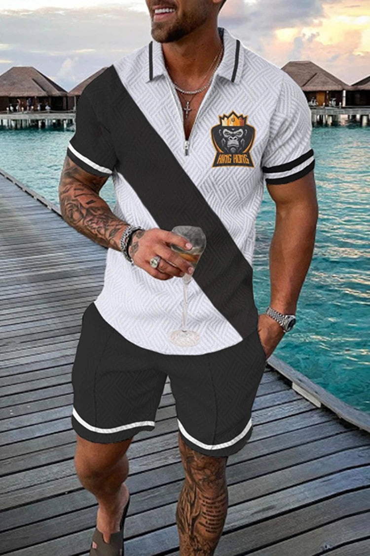 Summer Men's Luxury Polo Shirt Shorts Suit Fashion Trend Tracksuit 2 Pieces Vintage Tiger Print Outfit Set Male Casual Clothing