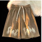 Summer Thin Vintage Patchwork Straight Loose Printed Letter Shorts Men Elastic Waist Drawing Pockets Versatile Wide Leg Pants