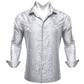 Designer Silk Shirts for Men Blue Gold Green Red White Black Paisley Embroidered Slim Fit Male Blouses Casual Long Sleeve
