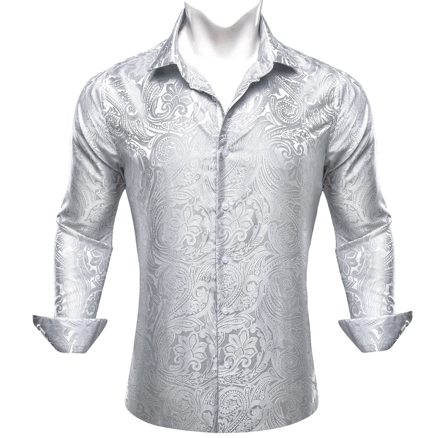 Designer Silk Shirts for Men Blue Gold Green Red White Black Paisley Embroidered Slim Fit Male Blouses Casual Long Sleeve