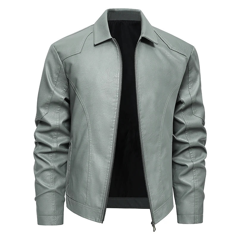 Spring Autumn Turn Down Collar Jackets Leather Coats Men Solid Moto Biker Outwear Slim Fit Casual Leather Jacket Plus Size M-8XL