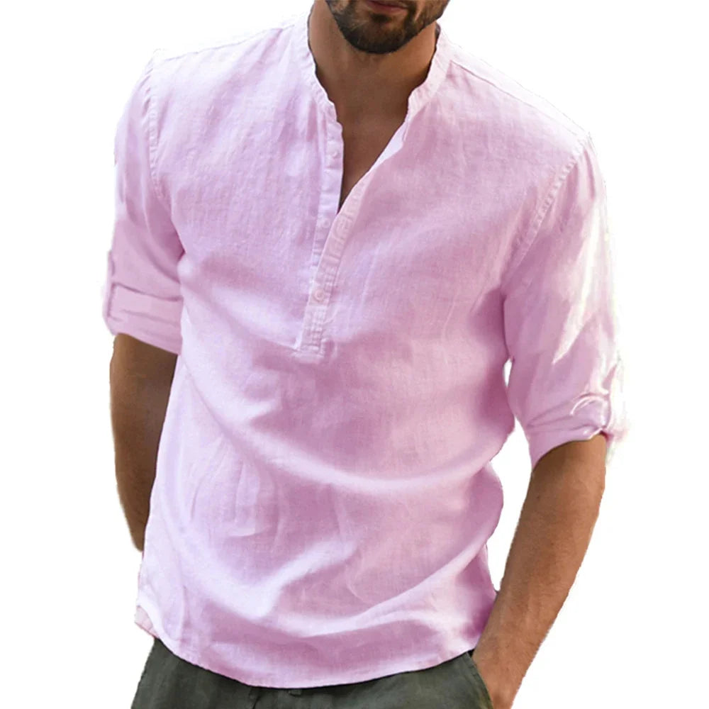 New Men's Casual Blouse Cotton Linen Shirt Loose Tops Long Sleeve Tee Shirt Spring Autumn Casual Handsome Men Shirts