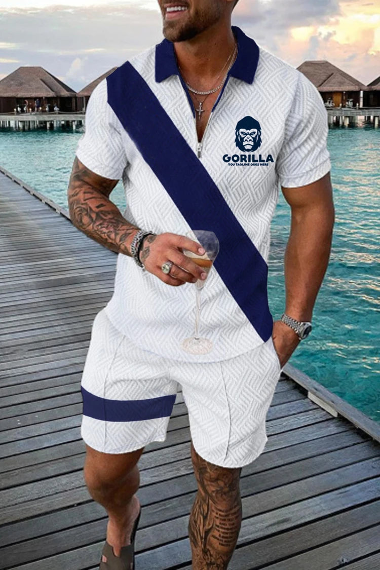 Summer Men's Luxury Polo Shirt Shorts Suit Fashion Trend Tracksuit 2 Pieces Vintage Tiger Print Outfit Set Male Casual Clothing