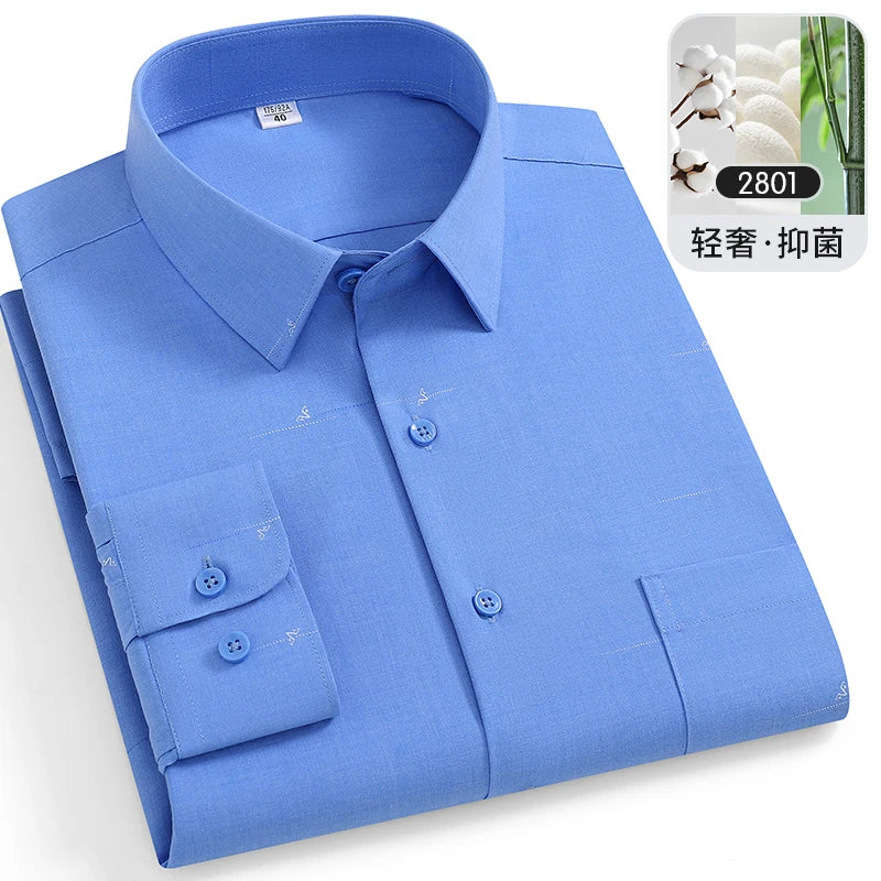 Large Size 8XL-7XL-6XL Men's Shirts Bamboo Fiber Long Sleeve Anti-wrinkle Soft Casual Fashion Business Plaid Shirt Male Clothing