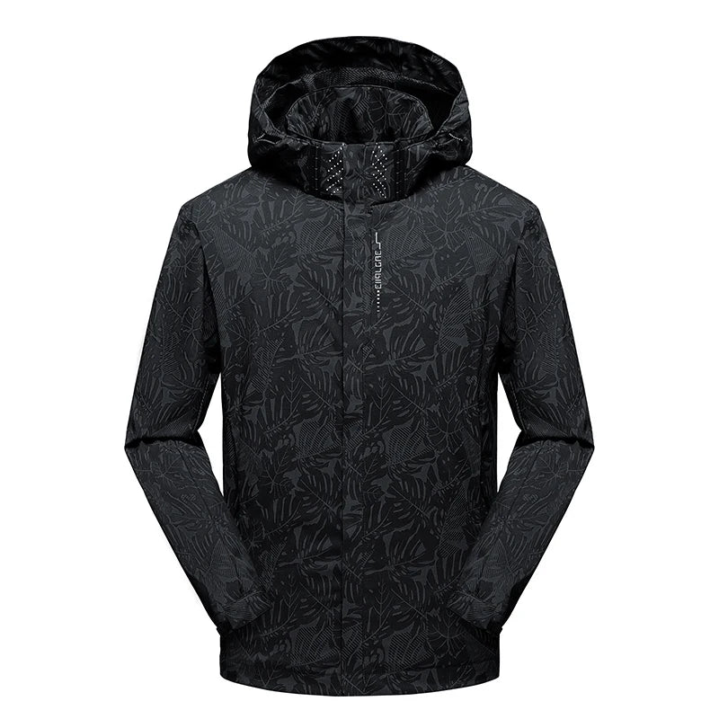 2025 Men's Casual Waterproof Windbreaker Jacket Full Zip Up Hooded Shell Outdoor Hiking Coat For Autumn Plus Size