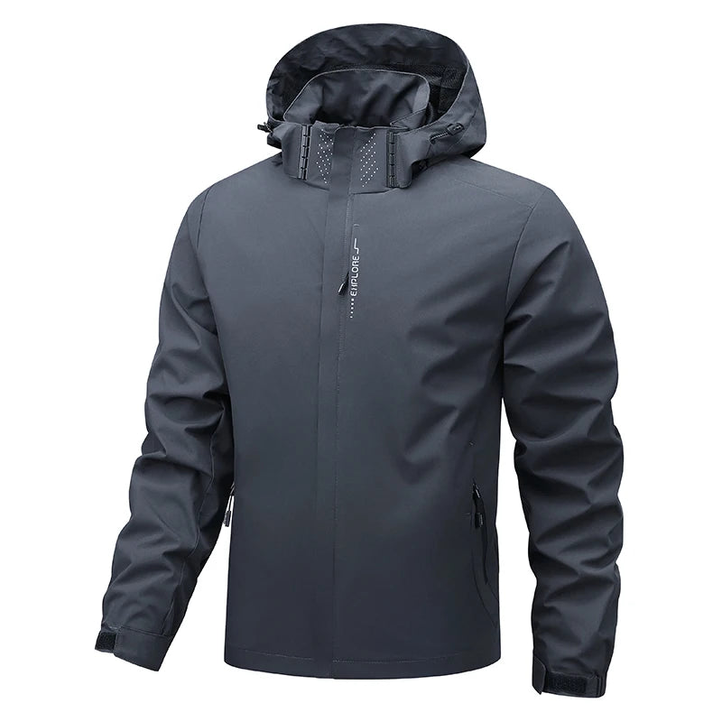 2025 Men's Casual Waterproof Windbreaker Jacket Full Zip Up Hooded Shell Outdoor Hiking Coat For Autumn Plus Size