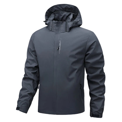 2025 Men's Casual Waterproof Windbreaker Jacket Full Zip Up Hooded Shell Outdoor Hiking Coat For Autumn Plus Size