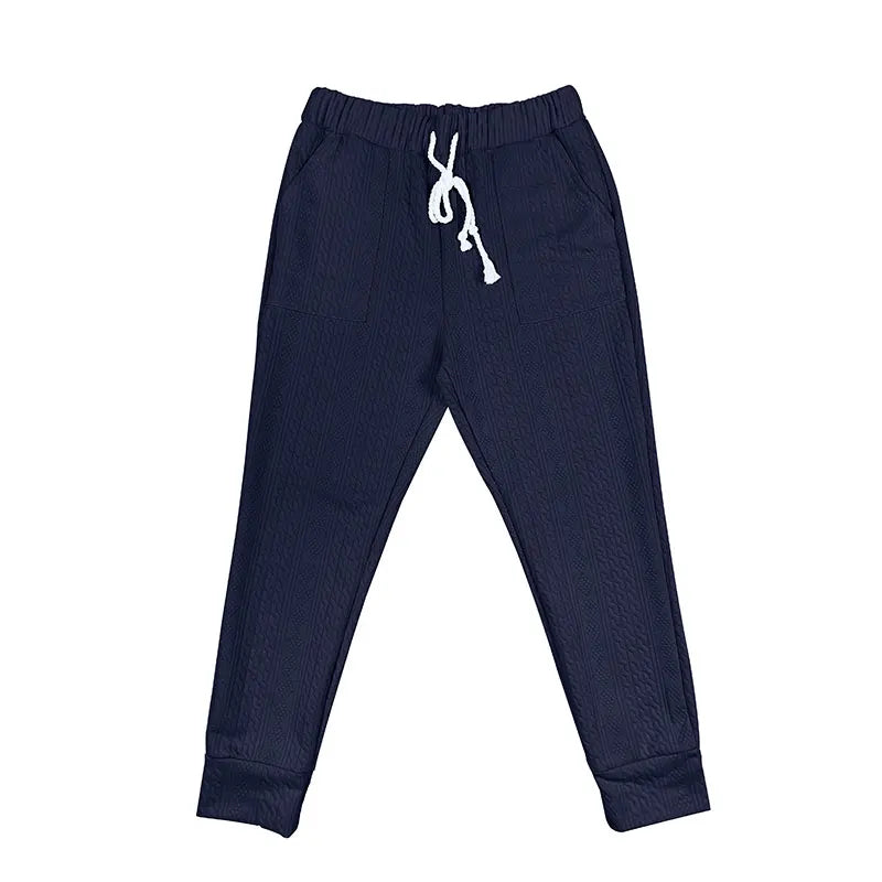 New European and American Casual Loose Three-Quarter Sleeve Jacquard Knitwear Top Plus Pants Men's Casual Personalit
