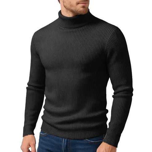 Winter New Style Men's Long-sleeved High-neck Casual Slim-fitting Knitted Pullover Warm and Comfortable Striped Jacket Top