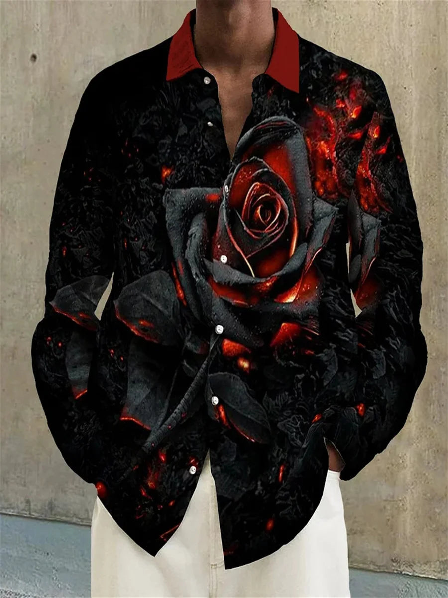 Men's Shirt Long Sleeve Lapel Loose Casual Outdoor Spring Summer High Quality Material Map Stitching Plaid 3D Printing Plus Size