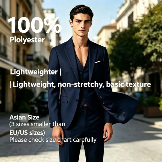 Men's 3 Piece Suit Set Solid Color for Wedding Formal Business Dress Blazer Vest Pants Classic Tuxedo Party Groomsmen