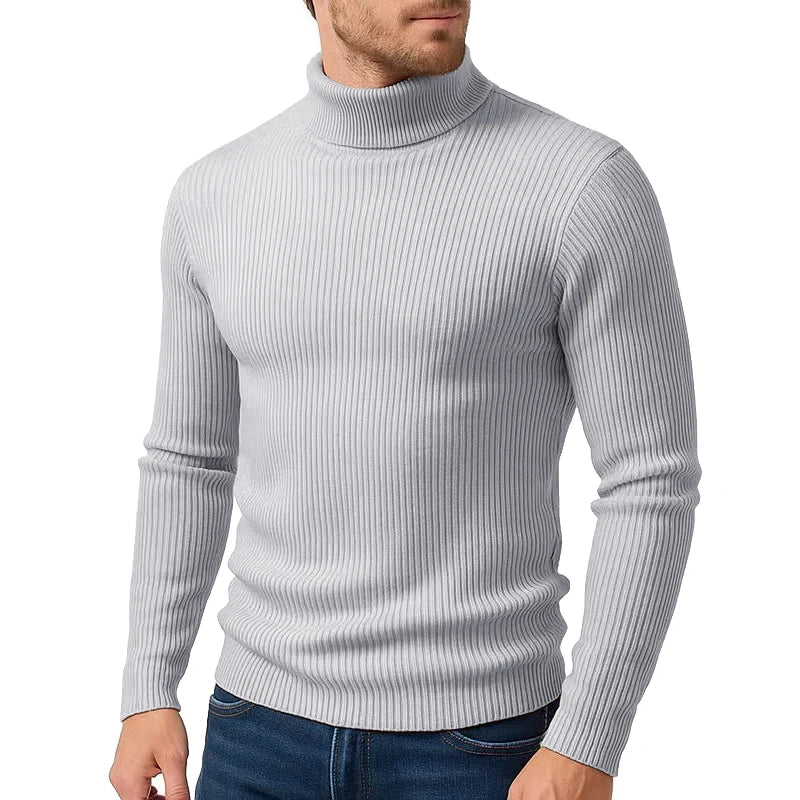 Winter New Style Men's Long-sleeved High-neck Casual Slim-fitting Knitted Pullover Warm and Comfortable Striped Jacket Top
