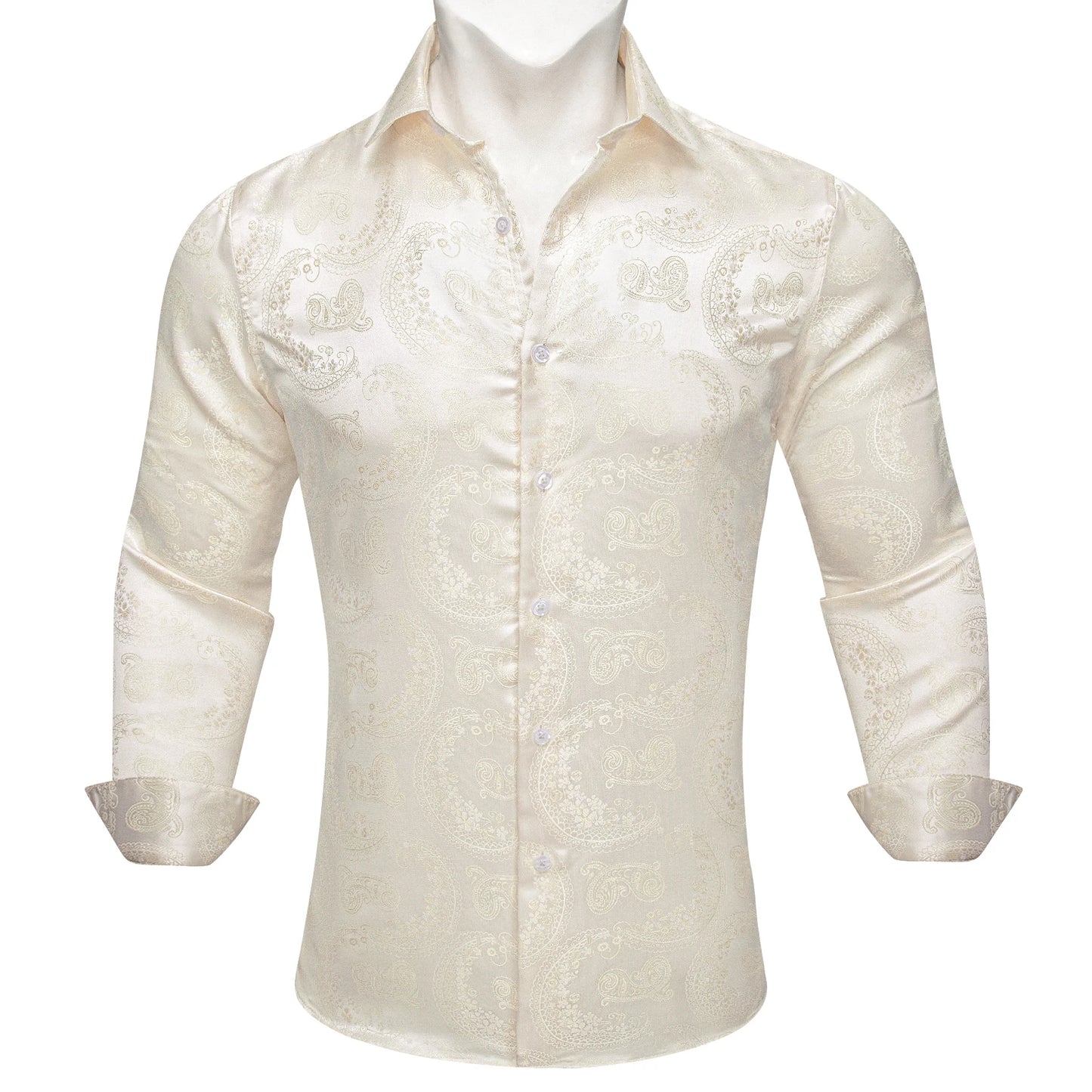 Designer Silk Shirts for Men Blue Gold Green Red White Black Paisley Embroidered Slim Fit Male Blouses Casual Long Sleeve
