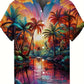 Men's Hawaiian Shirts Summer Casual Hawaiian Palm Tree Landscape Print Button Lapel Short Sleeve Shirts Men's Short Sleeve Shirt
