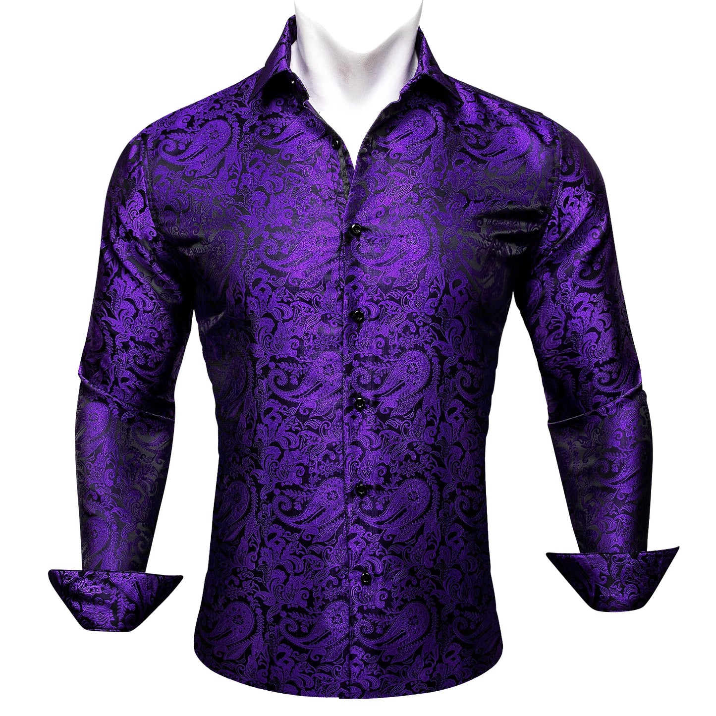 Designer Silk Shirts for Men Blue Gold Green Red White Black Paisley Embroidered Slim Fit Male Blouses Casual Long Sleeve