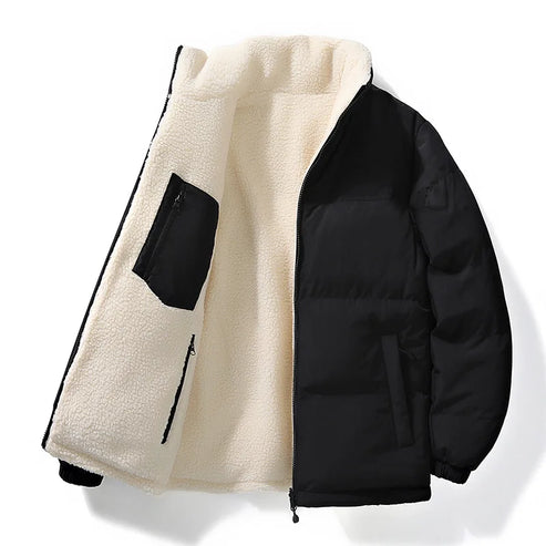 Men Parkas Coats Lamb Wool Lined Jacket Solid Pockets Long Sleevs Zipper Fly Loose Fit Casual Office Lady 2025 Autumn Winter