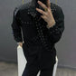 Mens Ribbons Rivets Shirts Autumn Streetwear Fashion Trends Campus Performances Casual Long-Sleeve Tops Men'S Clothing 2024