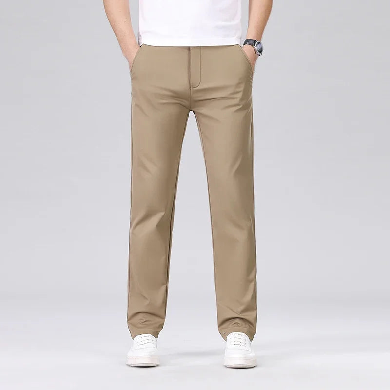 Men's Fashion Casual Pants Classic Style Business Straight Brand Fashion Anti-wrinkle Trousers Solid Color ArmyGreen Beige Khaki