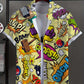 Men's Shirt Fashion Novel Graphic Tops Button Up Shirt Casual New Unisex Shirt Vacation Lapel Short Sleeves Shirt Graffiti Art