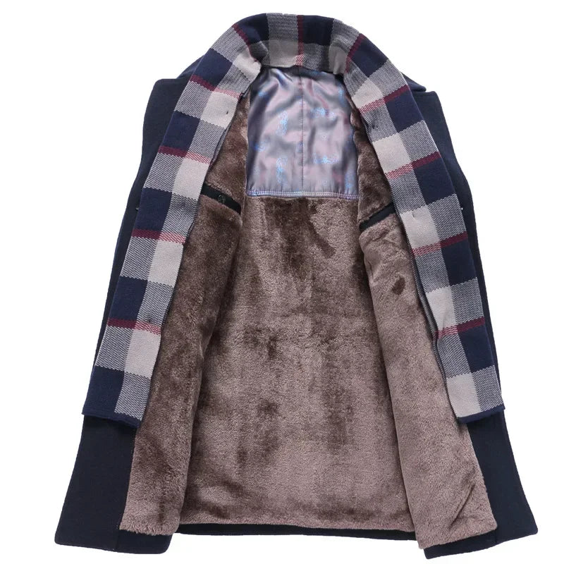New Men Business Casual Woolen Blends Cashmere Trench Coats Winter Long Jackets Man Fleece Warm Overcoats Wool Blends Size 4XL