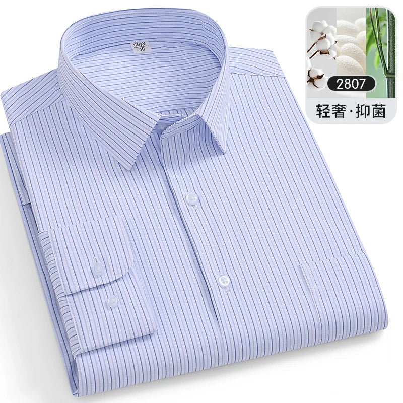 Large Size 8XL-7XL-6XL Men's Shirts Bamboo Fiber Long Sleeve Anti-wrinkle Soft Casual Fashion Business Plaid Shirt Male Clothing