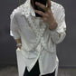 Mens Ribbons Rivets Shirts Autumn Streetwear Fashion Trends Campus Performances Casual Long-Sleeve Tops Men'S Clothing 2024
