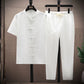 Summer New Fashion Solid Color Breathable Cotton and Linen Suit Men's Leisure Loose Sports Large Size High-Grade Two-Piece Set