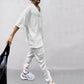 New European and American Casual Loose Three-Quarter Sleeve Jacquard Knitwear Top Plus Pants Men's Casual Personalit