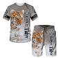 New Summer Men's Sets Shorts Outfits 3D Tiger Printed Short Sleeve T-shirt Two Pieces Casual Tracksuit Oversized Beach Sportwear
