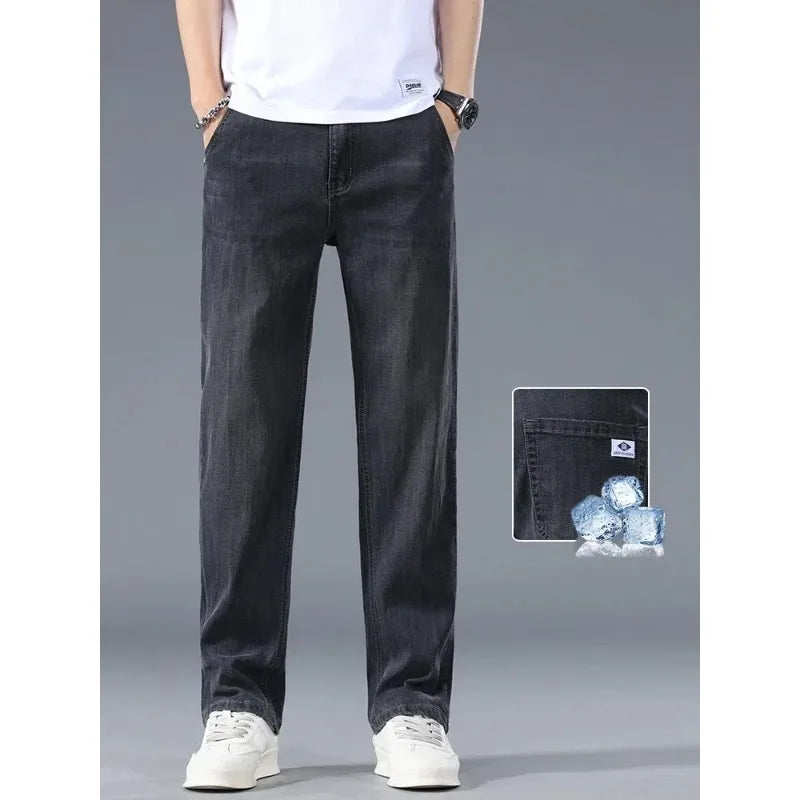Lyocell Business Jeans Men's Spring Thin Casual Straight Fashion Loose Brand Pants Comfortable Male Denim Trousers Versatile