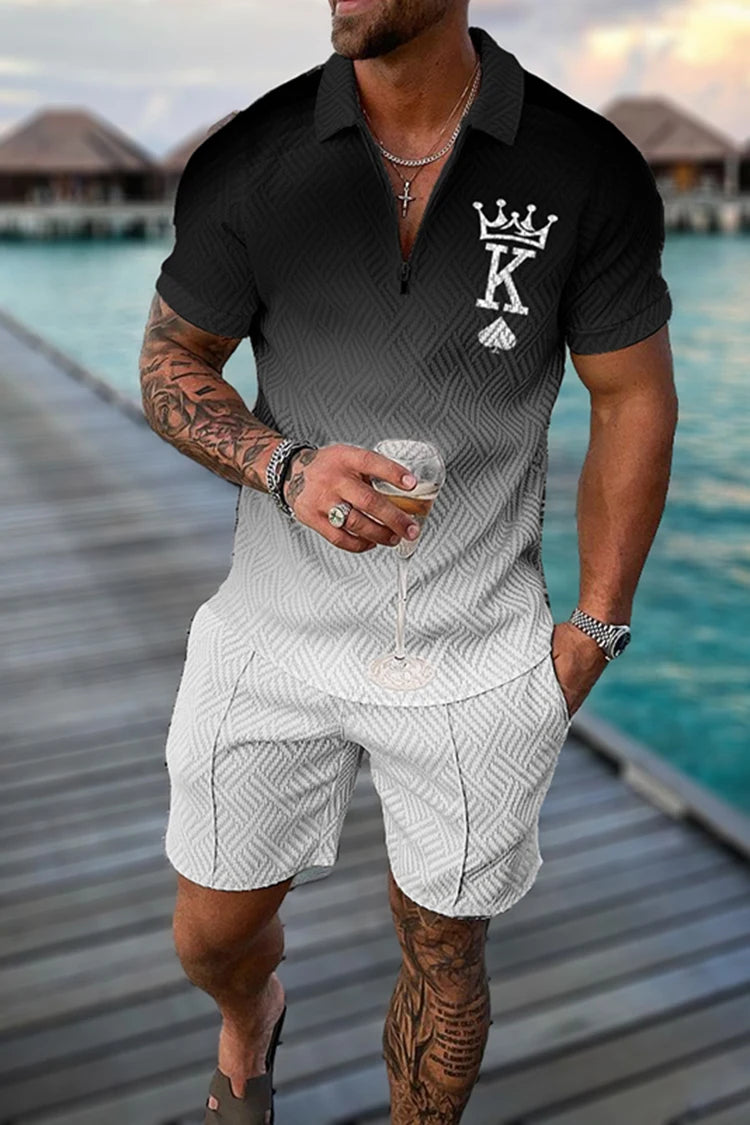 Summer Men's Luxury Polo Shirt Shorts Suit Fashion Trend Tracksuit 2 Pieces Vintage Tiger Print Outfit Set Male Casual Clothing