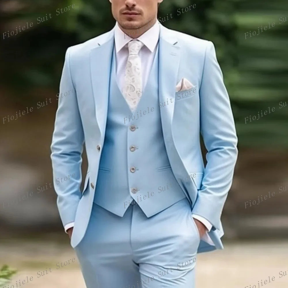 New Beige Business Suit Men Tuxedos Groom Groomsman Prom Wedding Party Formal 3 Piece Set Jacket Vest Pants