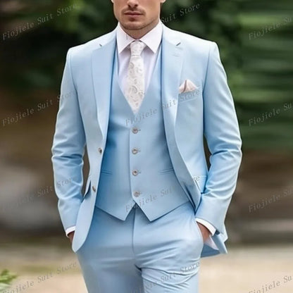 New Beige Business Suit Men Tuxedos Groom Groomsman Prom Wedding Party Formal 3 Piece Set Jacket Vest Pants