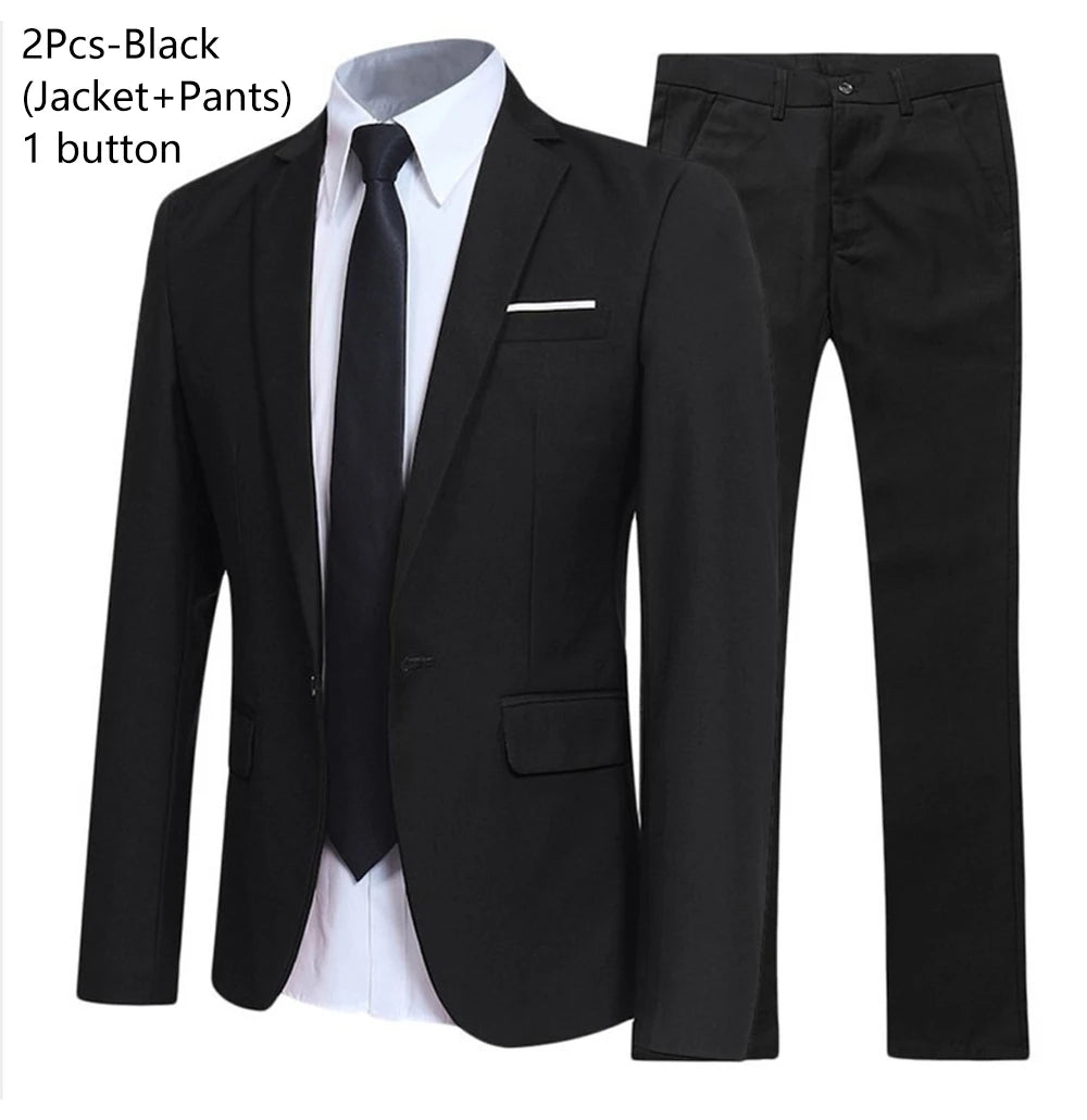 Men's 3 Piece Suit Set Solid Color for Wedding Formal Business Dress Blazer Vest Pants Classic Tuxedo Party Groomsmen
