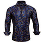 Designer Silk Shirts for Men Blue Gold Green Red White Black Paisley Embroidered Slim Fit Male Blouses Casual Long Sleeve