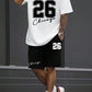 Short-sleeved shorts summer men's suit simple fitted T-shirt letter print with the same printed shorts two-piece set